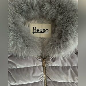 Herno Goose Down Puffer Jacket SZ 42/6, Grey Velvet with FUR
